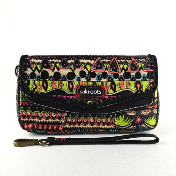 Sakroots Coated Canvas Double Bifold Wallet Clutch Multi Neon Boho Art-To-Wear - Picture 3 of 16